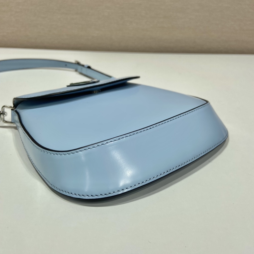 Prada Cleo Brushed Leather Shoulder Bag With Flap Light Blue 1BH188